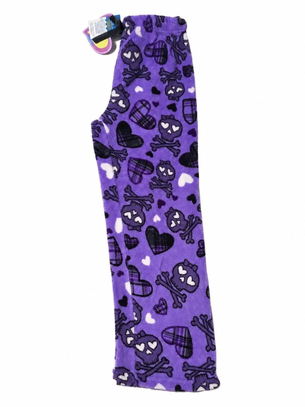 Girls Purple Fleece Pajama Pants Skull Hearts Size M 7/8 NWT